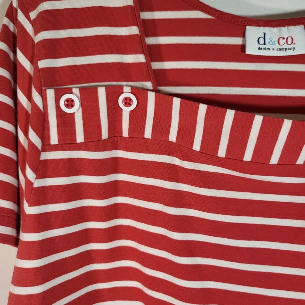 d&co Women's Striped Square Neck Top Size XL Red/White Stripes - Picture 3 of 7